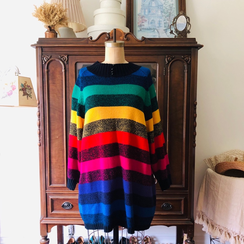 VINTAGE 80s Rainbow Tunic Sweater Venezia